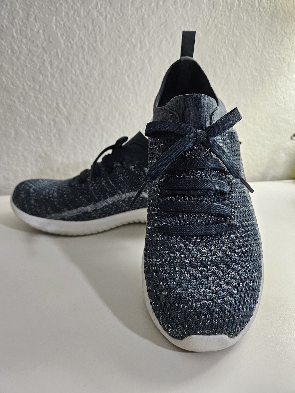 Skechers Navy Knit Slip-On Sneakers with White Sole